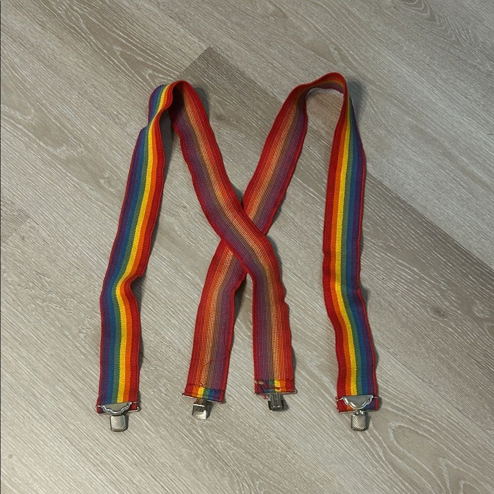 Rainbow Striped Elastic Wide Band Suspenders